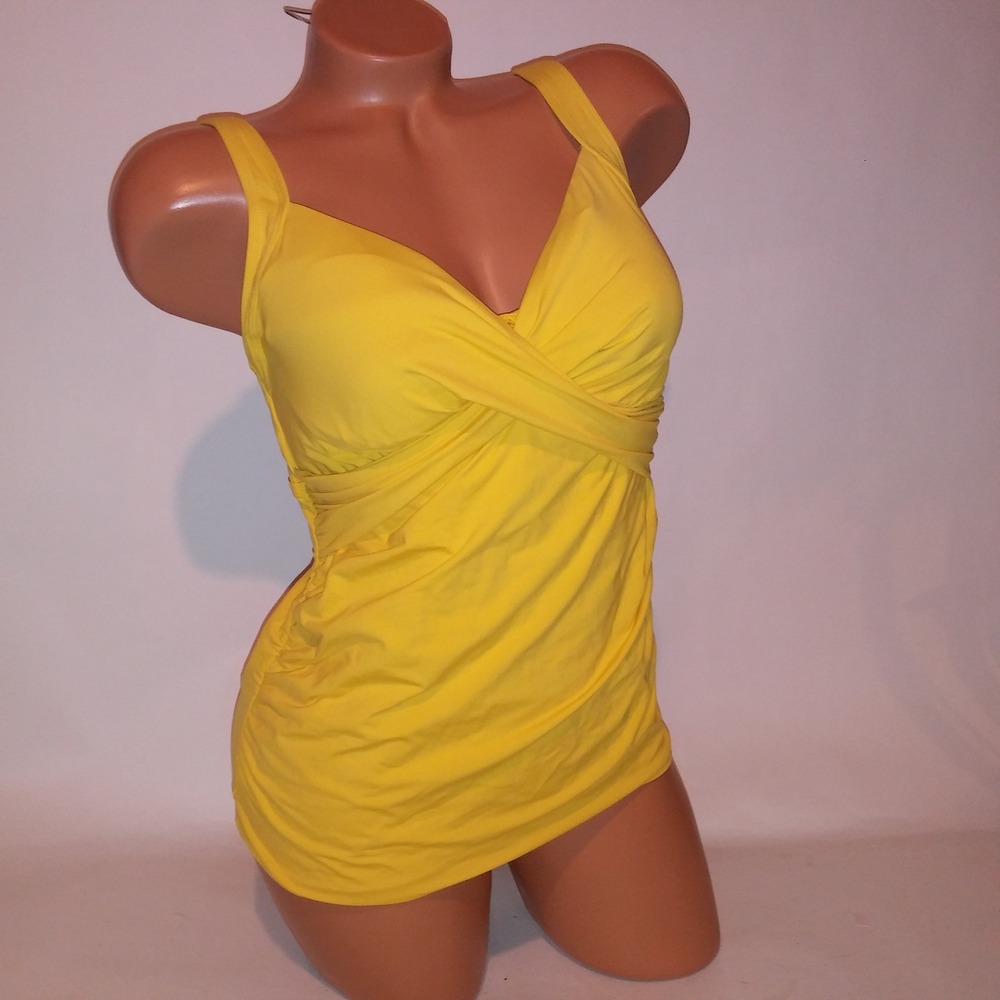 Lands End Swim Tankini Top Size 8 Solid Yellow Removable Padding Underwire
